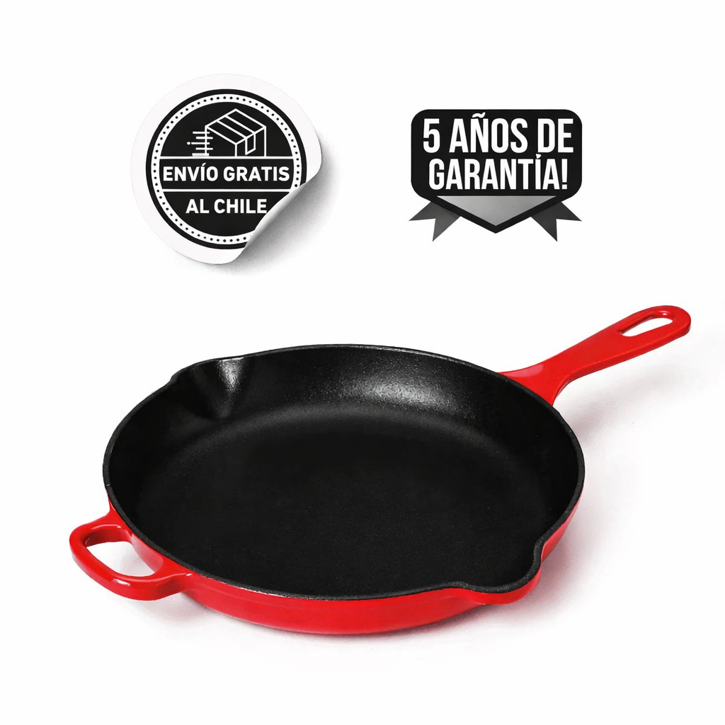 Sartén de hierro fundido de 26 cm, color rojo Pomodoro (5 años de garantía)