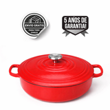 Cacerola de hierro fundido poco profunda de 28" con diseño Pomodoro rojo (5 años de garantía)