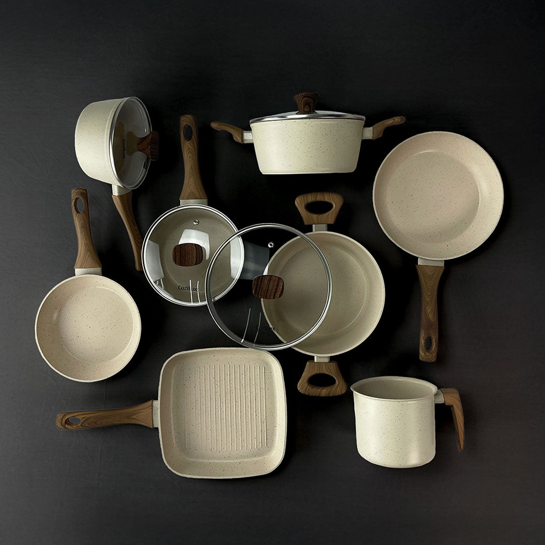 Juego de utensilios de cocina de cerámica de lino- Revestimiento cerámico antiadherente, 8 piezas