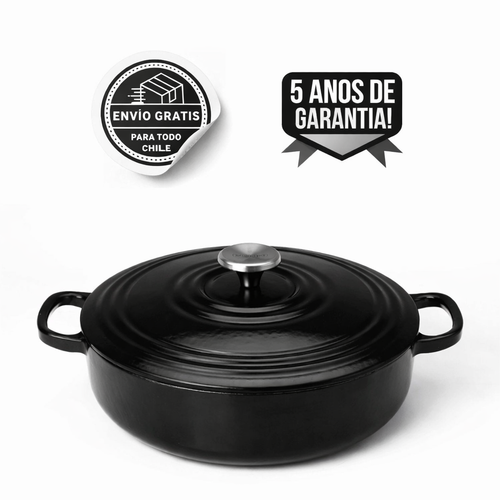 Cacerola de hierro fundido poco profunda de 28 pulgadas, color negro (5 años de garantía)