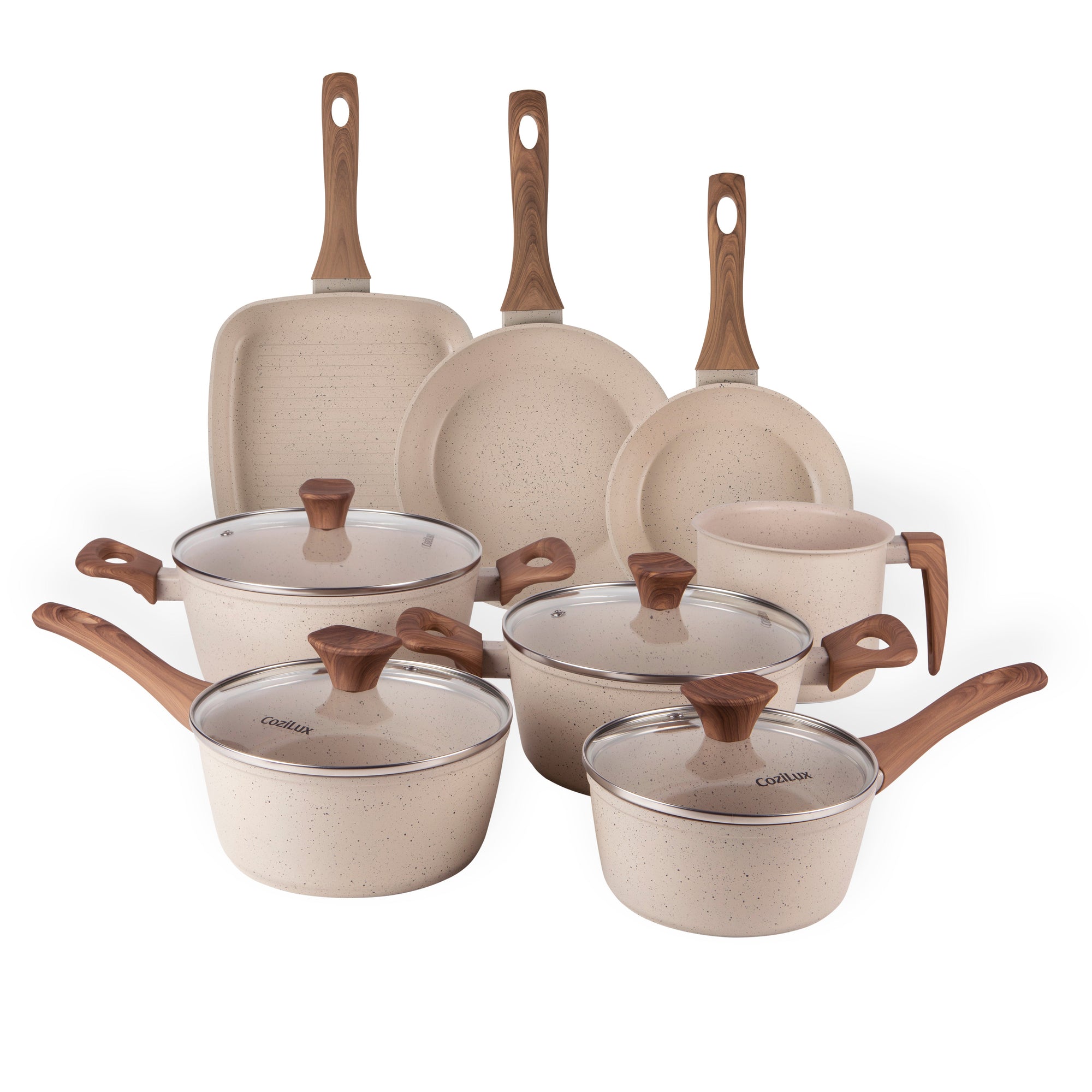 Juego de utensilios de cocina de cerámica de lino- Revestimiento cerámico antiadherente, 8 piezas