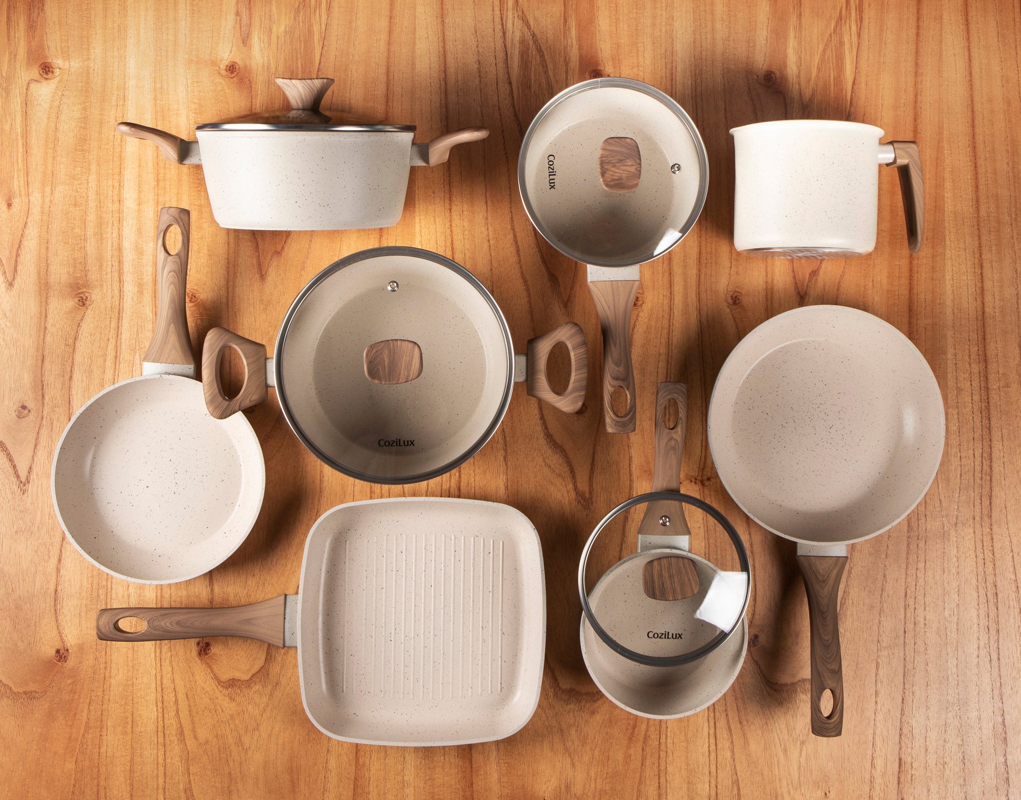 Juego de utensilios de cocina de cerámica de lino- Revestimiento cerámico antiadherente, 8 piezas