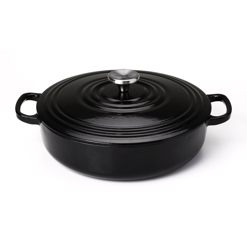 Cacerola de hierro fundido poco profunda de 28 pulgadas, color negro (5 años de garantía)