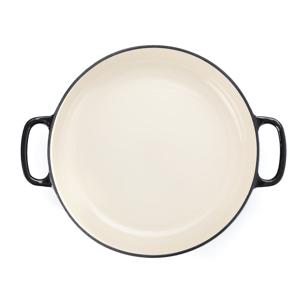 Cacerola de hierro fundido poco profunda de 28 pulgadas, color negro (5 años de garantía)