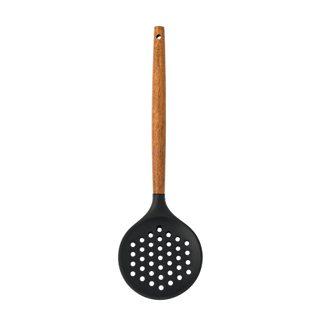 Escumadeira de Silicone C/ Cabo de Madeira Preto Nero